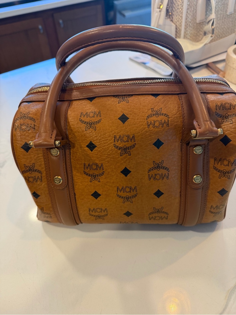 MCM Cognac Visetos Satchel with Gold Hardware - Picture 2 of 10